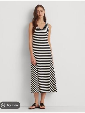 Lauren Ralph Lauren Striped Sleeveless Maxi Dress Size 12 Black Label Preppy